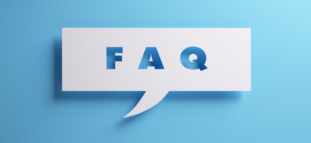 A speech bubble with the letters 'FAQ' in front of a blue-colored wall - 3D illustration. FAQs for Residential HVAC Systems.